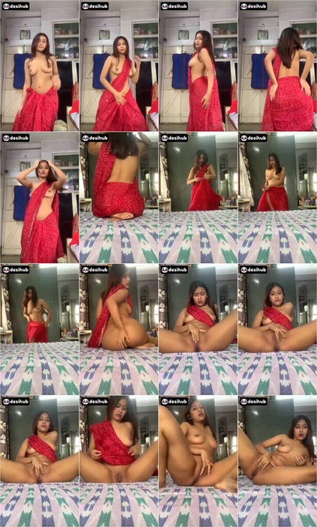 Hot desi girl red saree nude boobs pussy fingering homemade xxx